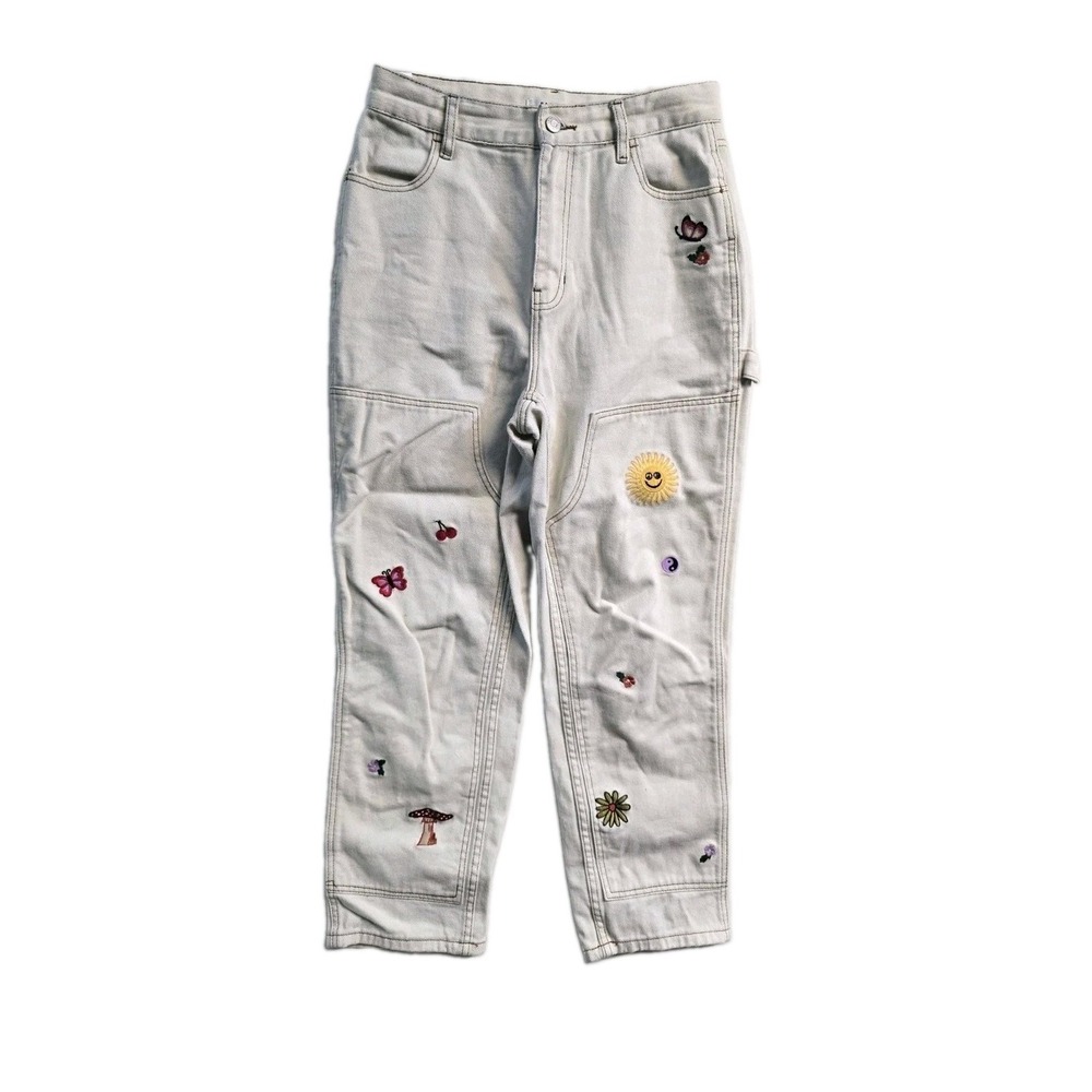 Pacsun High Rise Carpenter Jeans 28x27 Ivory  Print Embroidered